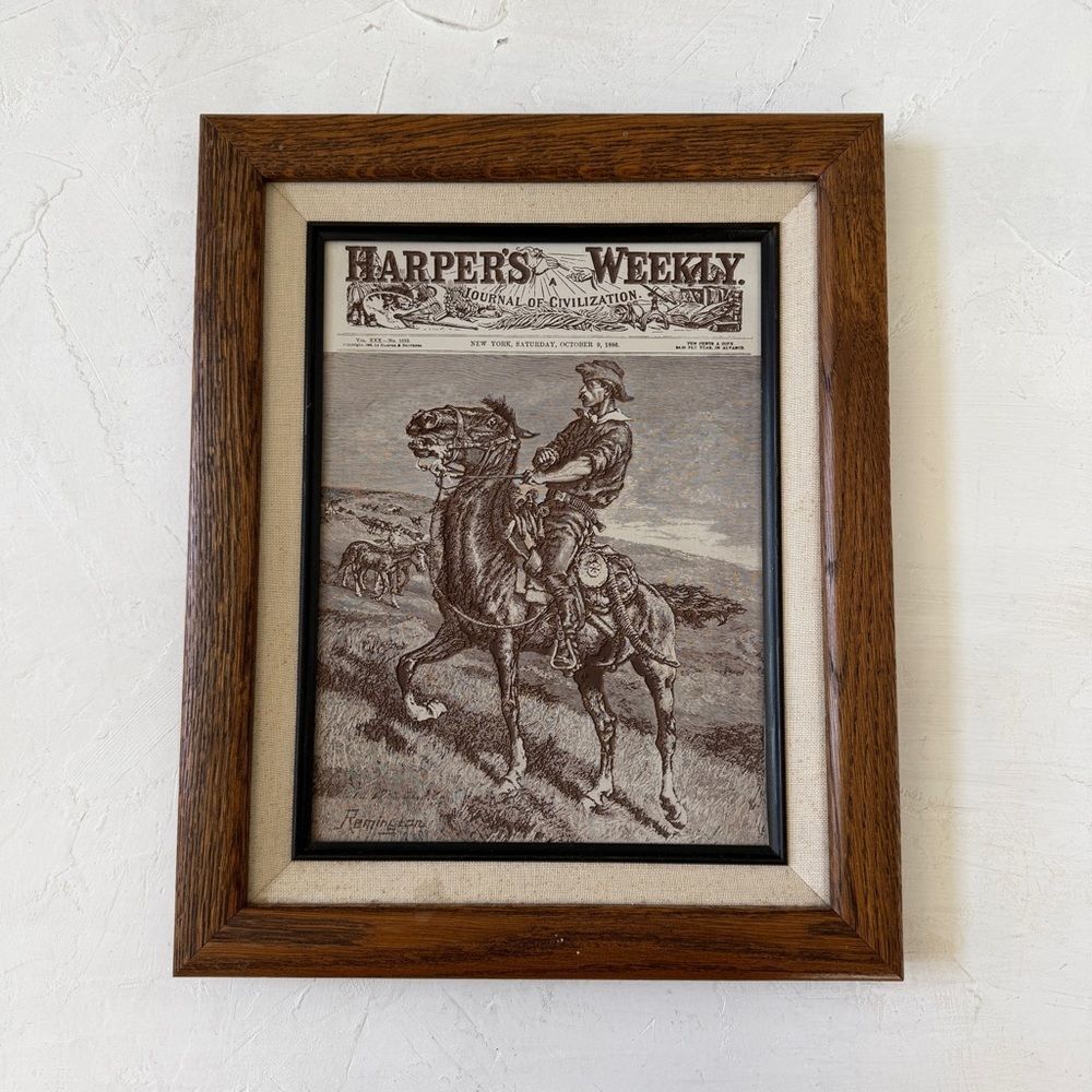 1886 Harper's Weekly Magazine Cover Page Engraved Texture Art Remington Framed